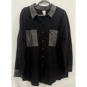 Joie Button Up Faux‎ Leather Trim Black Shacket Top Womens Size XL